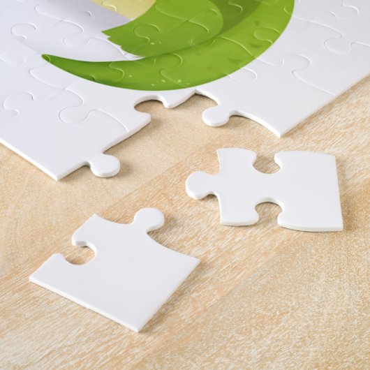 緑のベビーのかわいい恐竜の漫画 ジグソーパズル (側面)