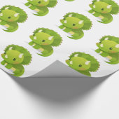 緑のベビーのかわいい恐竜の漫画 ラッピングペーパー (角)