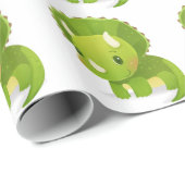 緑のベビーのかわいい恐竜の漫画 ラッピングペーパー (ロールコーナー)