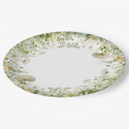 緑のベビーの開花フローラ野生の花の赤ちゃんシャワー ペーパープレート (アングル)