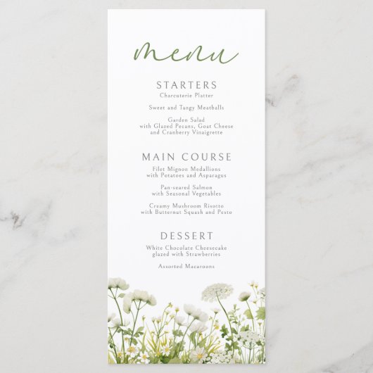 緑のベビーの開花フローラ野生の花の赤ちゃんシャワー メニュー (正面)