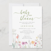 緑のベビーの開花水色ワイルドフラワーシャワー 招待状 (正面)