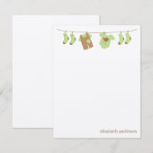 緑のベビーのClotheslineの平たい箱はノート感謝していしています ノートカード (正面/裏面)