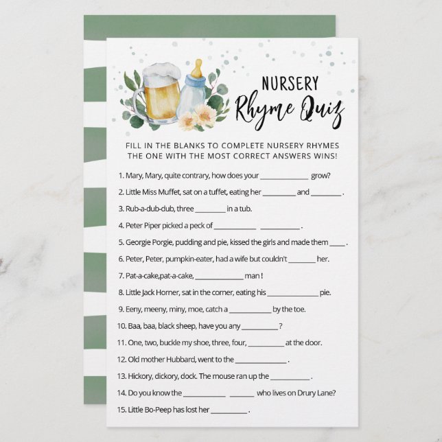 緑のベビーはブルーイングゲーム子供部屋韻クイズ (正面/裏面)