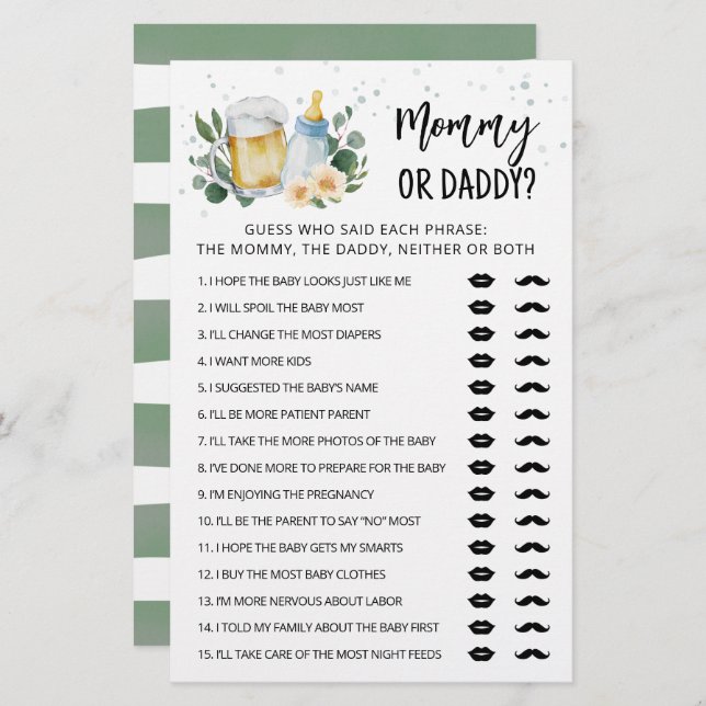 緑のベビーはママかパパのゲームを醸造している (正面/裏面)