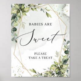 緑のベビーは甘いサイン金ゴールド幾何学的ボホ ポスター
