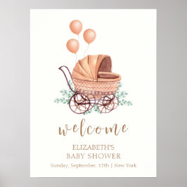緑のベビーカーのバルーンベビーシャワーへようこそ ポスター