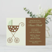 緑のベビーカーニュートラルベビーシャワー招待状 招待状 (スタンド正面)