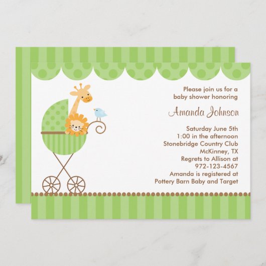 緑のベビーカー招待状 招待状 (正面/裏面)