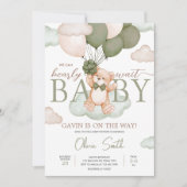 緑のベビークマのバルーンベビーシャワー 招待状 (正面)