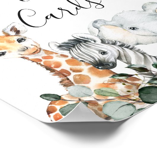 緑のベビーサファリ動物とライオンの赤ちゃんシャワー ポスター (角)