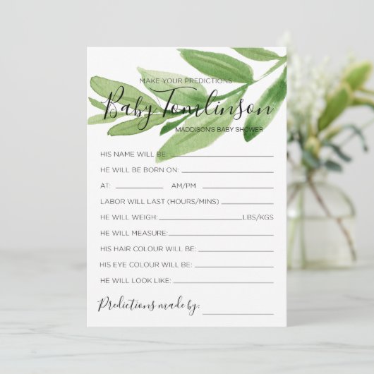 緑のベビーシャワーの予測ゲームカードを推測 招待状 (スタンド正面)