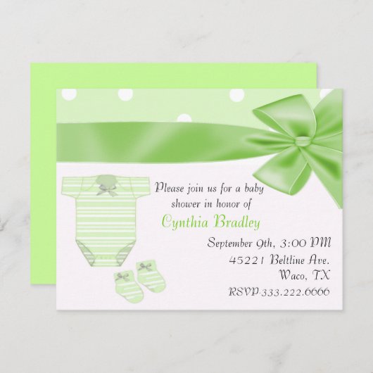 緑のベビーシャワーの招待 招待状 (正面/裏面)