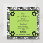 緑のベビーバプテスマとモノグラムと写真 招待状 (裏面)