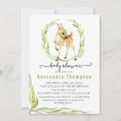 緑のベビーベビーシャワーを備えた水彩のシカ 招待状 (正面)