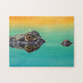 緑のベビーワニ水色とオレンジ ジグソーパズル