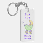 緑のベビー乳母車キャリッジ名誕生日 キーホルダー (正面左)