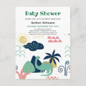 緑のベビー恐竜ミニマリストかわいい赤ちゃんシャワー インビテーションポストカード (正面)