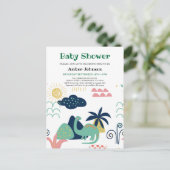 緑のベビー恐竜ミニマリストかわいい赤ちゃんシャワー インビテーションポストカード (スタンド正面)
