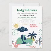 緑のベビー恐竜ミニマリストかわいい赤ちゃんシャワー 招待状 (正面)