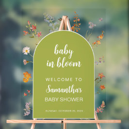 緑のベビー開花シャワーワイルドフラワーウェルカム アクリルサイン