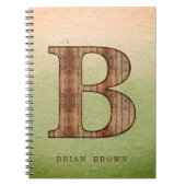 緑のベージュに文字B木目グランジ ノートブック (正面)