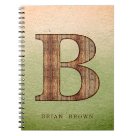 緑のベージュに文字B木目グランジ ノートブック