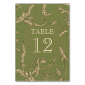 緑のベージュヴィンテージパターンBurlapテクスチ結婚ャの テーブルナンバー (裏面)