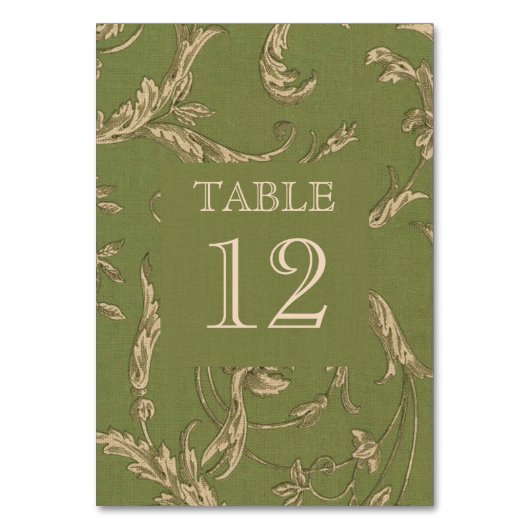 緑のベージュヴィンテージパターンBurlapテクスチ結婚ャの テーブルナンバー (正面)