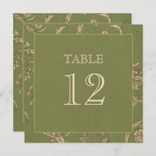 緑のベージュヴィンテージパターンBurlapテクスチ結婚ャの 招待状 (正面/裏面)