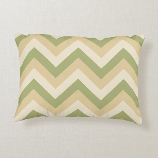 緑のベージュ結婚の色のモダンシェブロン模様 アクセントクッション (裏面)