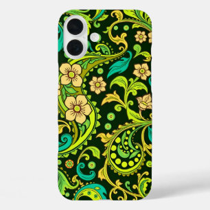 緑のペイズリーパターン iPhone 16 PLUSケース