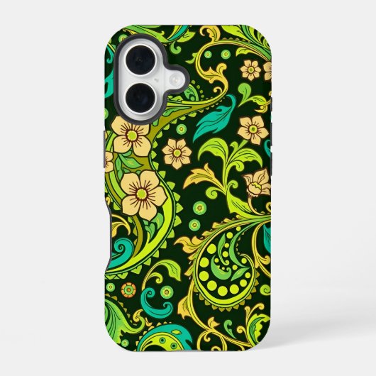 緑のペイズリーパターン iPhone 16ケース (裏面)