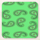 緑のペイズリー模様 スクエアペーパーコースター (正面)
