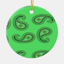 緑のペイズリー模様 セラミックオーナメント