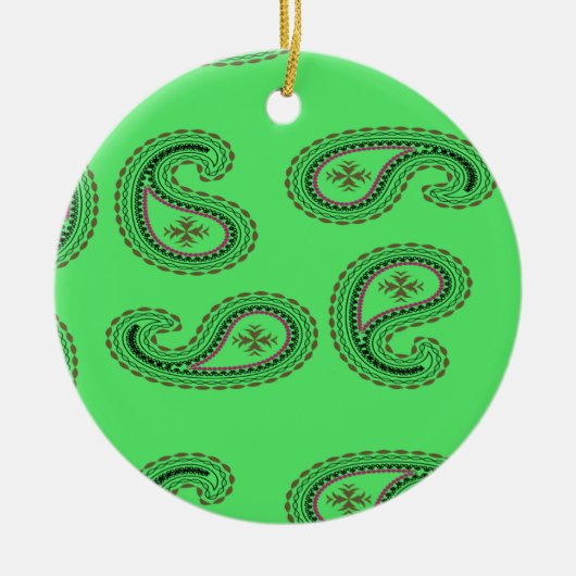 緑のペイズリー模様 セラミックオーナメント (正面)