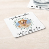 緑のペットの写真犬の後で幸せ結婚に スクエアペーパーコースター (アングル)