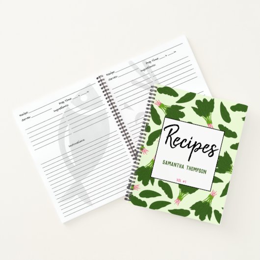 緑のホウレン葉チのパターンレシピクックブック ノートブック (内部)