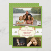 緑のホスタイリッシュリー3枚のフォトクリスマスカード シーズンカード (正面/裏面)