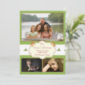 緑のホスタイリッシュリー3枚のフォトクリスマスカード シーズンカード (スタンド正面)