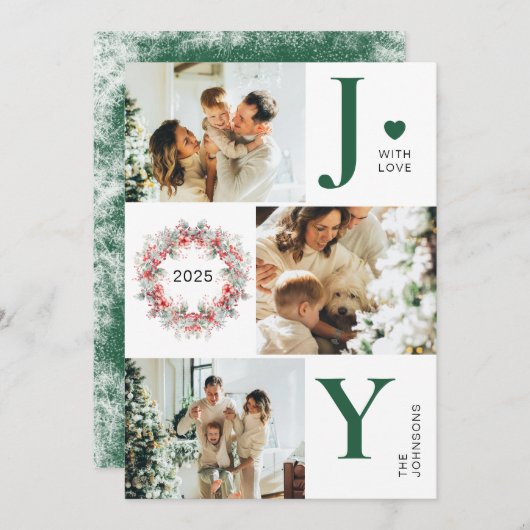 緑のホリエレガントーの果実3写真ジョイ・クリスマス シーズンカード (正面/裏面)