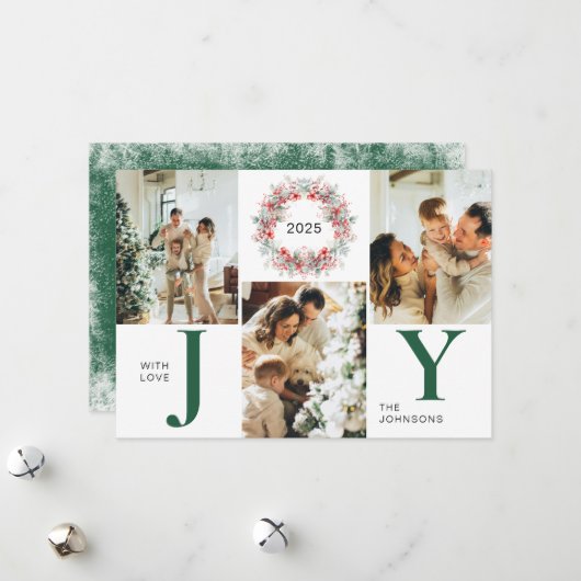 緑のホリモダンーの果実3写真ジョイ・クリスマス シーズンカード (正面/裏面インサイチュ)