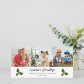 緑のホリーと赤い果実の写真クリスマスカード シーズンカード (スタンド正面)