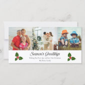 緑のホリーと赤い果実の写真クリスマスカード シーズンカード (正面)