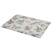 緑のホリーと赤い果実の水色 カッティングボード (角)