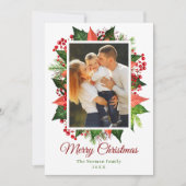 緑のホリーベリーメリークリスマスフォト シーズンカード (正面)