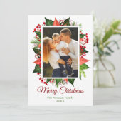 緑のホリーベリーメリークリスマスフォト シーズンカード (スタンド正面)