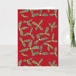 緑のホリー葉の花クリスマスカード シーズンカード