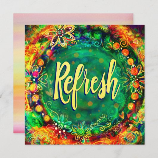 緑のボかわいらしホ感動的フローラの更新 サンキューカード (正面/裏面)