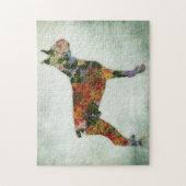 緑のボクサー犬の花柄 ジグソーパズル (縦)